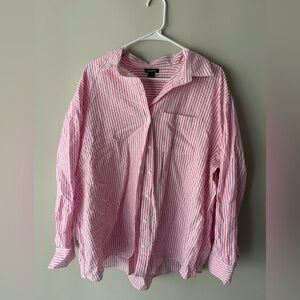 Boohoo Pink and White Striped Casual Shirt